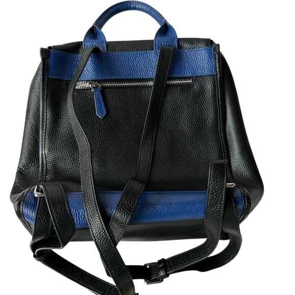 Guess Backpack Black Blue Pebbled Leather Silver Metal Logo Bag 10"x11.75"x4" - Picture 3 of 13